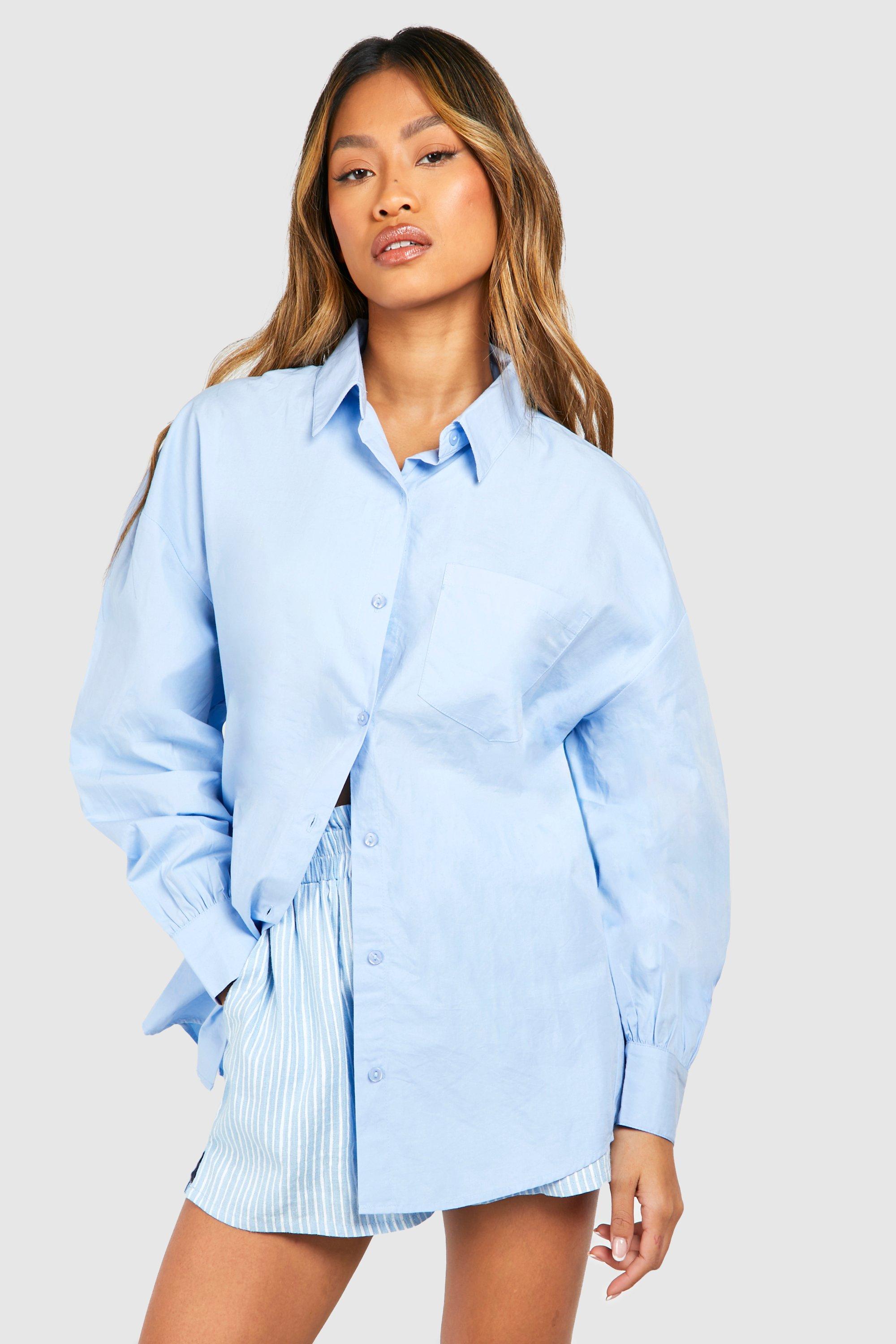 Womens Premium 100% Cotton Poplin Long Sleeve Sleep Shirt