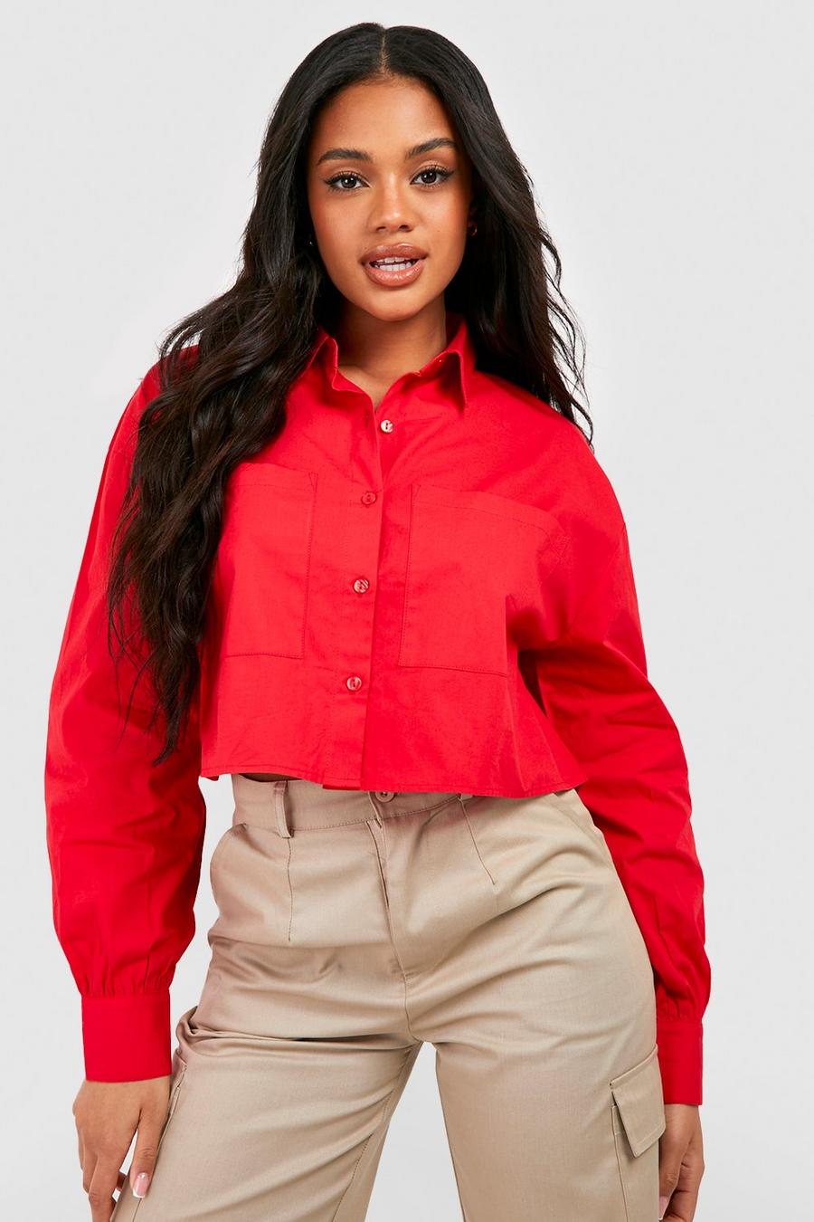 Red Long Sleeve Boxy Crop  image number 1