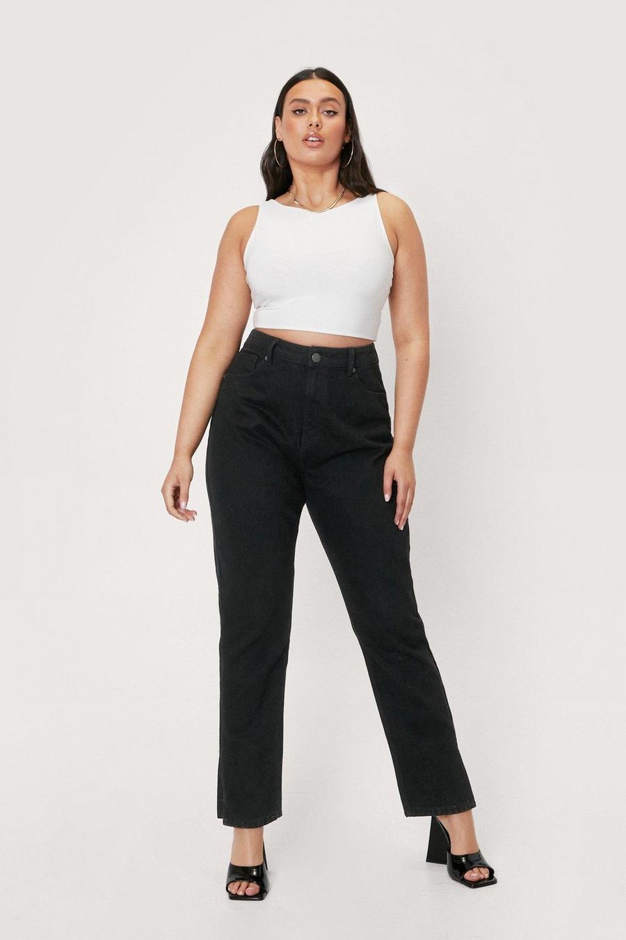 Jeans Mom Plus Size in denim sostenibile con spacco sul fondo, Black nero