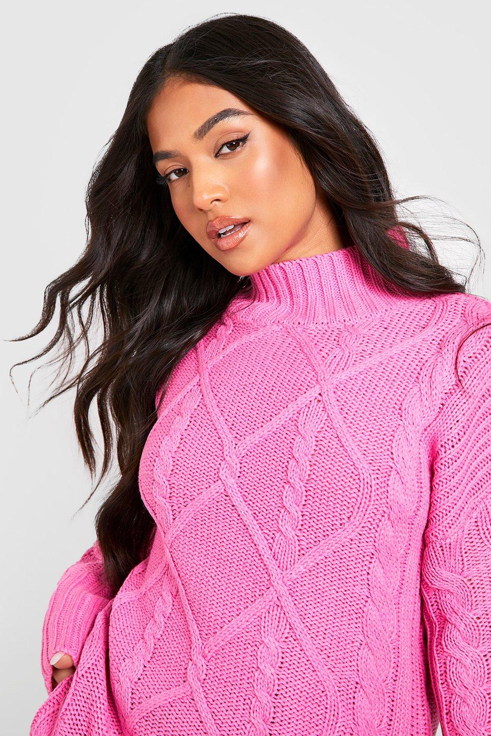 Petite Cable Knitted High Neck Split Hem Jumper boohoo IE