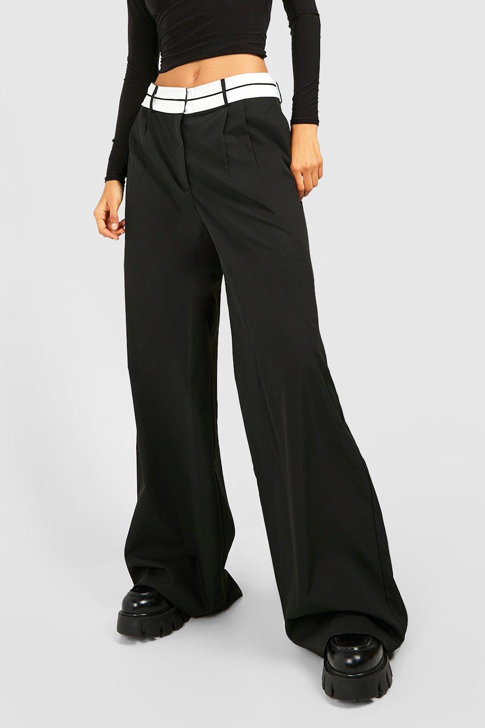 WIDE-LEG TROUSERS WITH DOUBLE WAISTBAND - Black