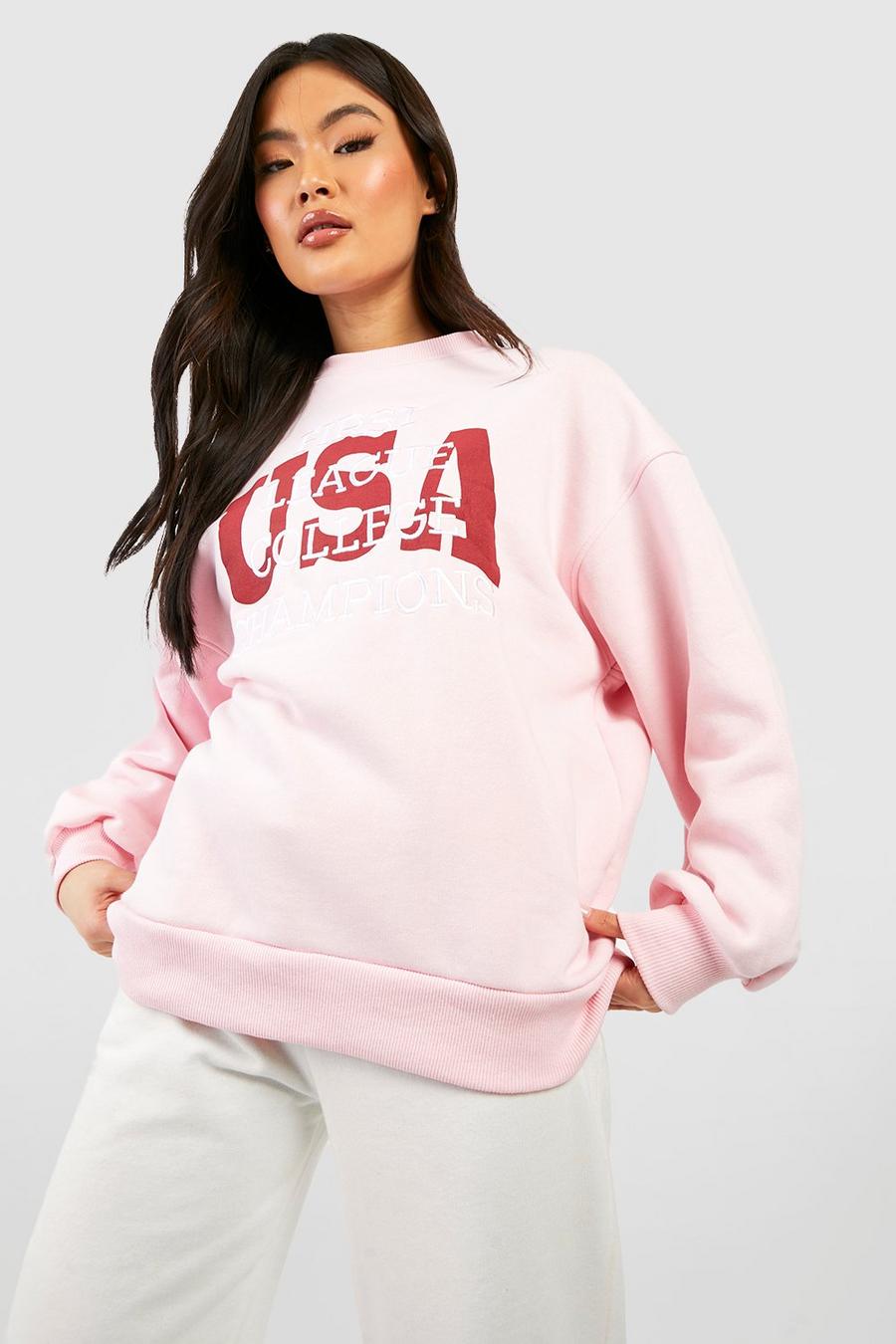 Light pink Oversized Varsity Slogan Sweater image number 1