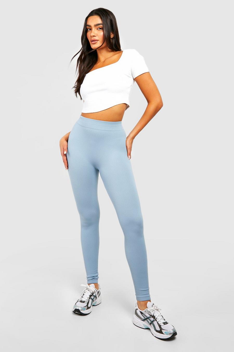 Light blue Structured Seamless Contour Ribbed Sculpt Leggings image number 1