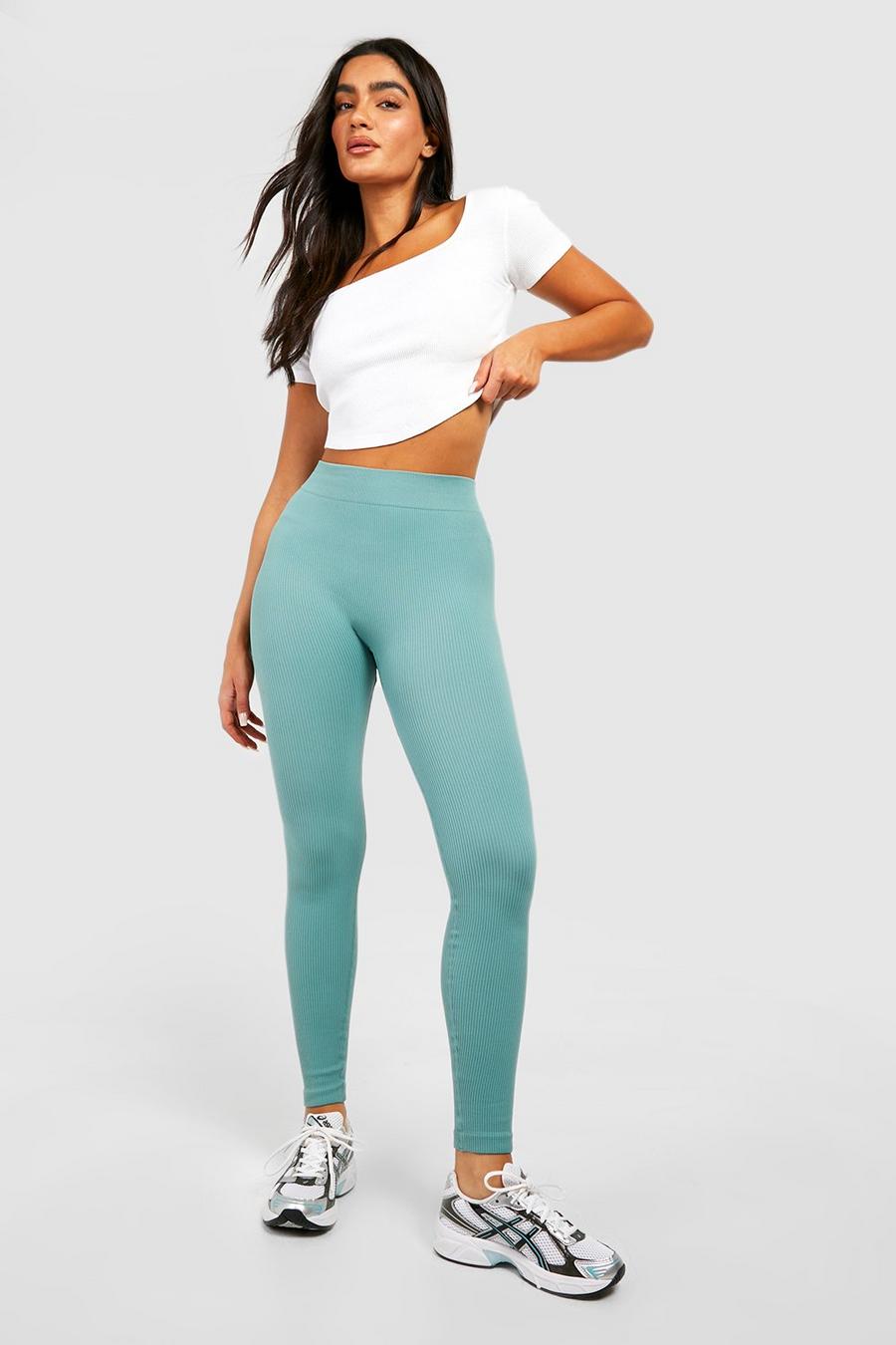 Sage green Structured Seamless Contour Ribbed Sculpt Leggings image number 1