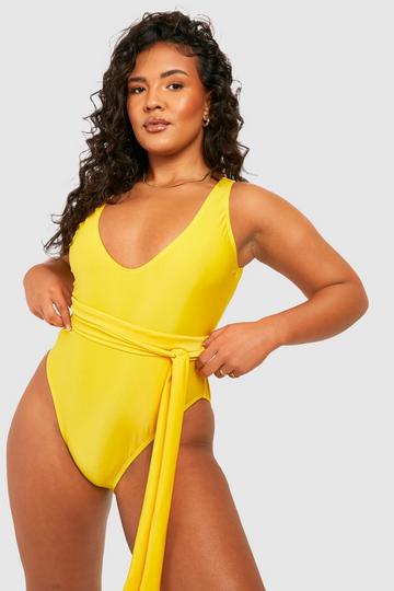 Plus Tie Waist Swimsuit yellow