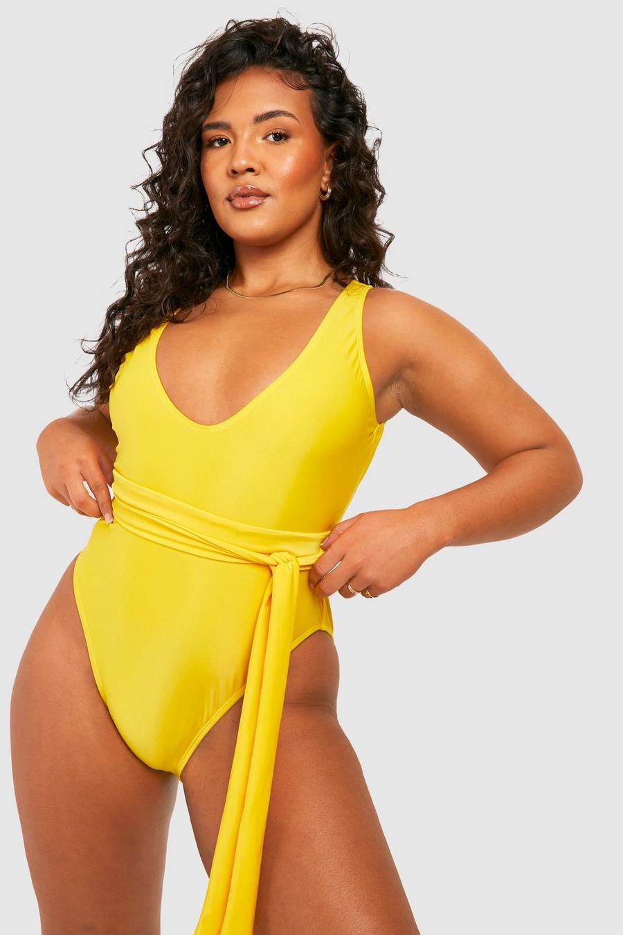 Yellow Plus Tie Waist Swimsuit image number 1