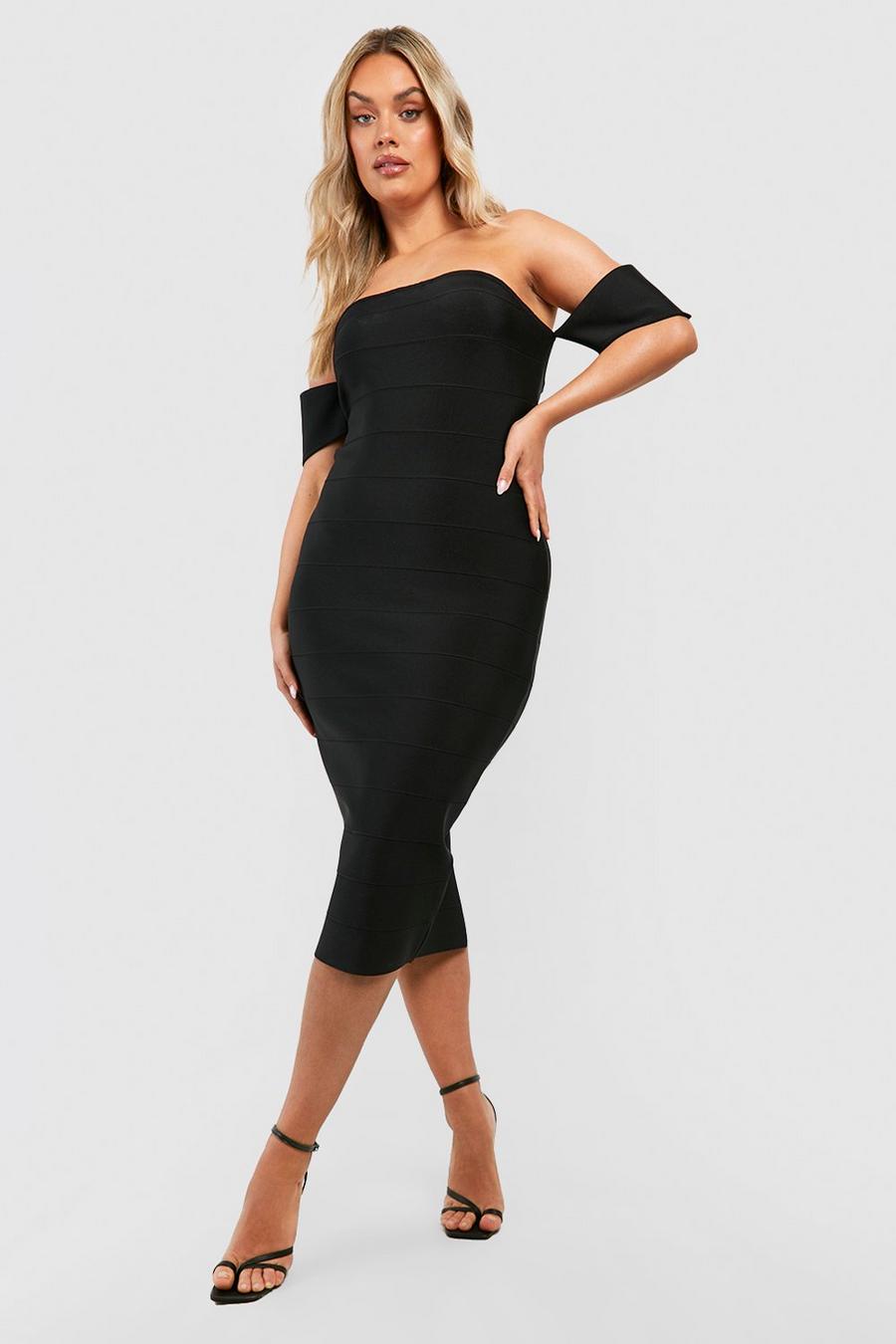Black Plus Premium Knälång one shoulder-klänning