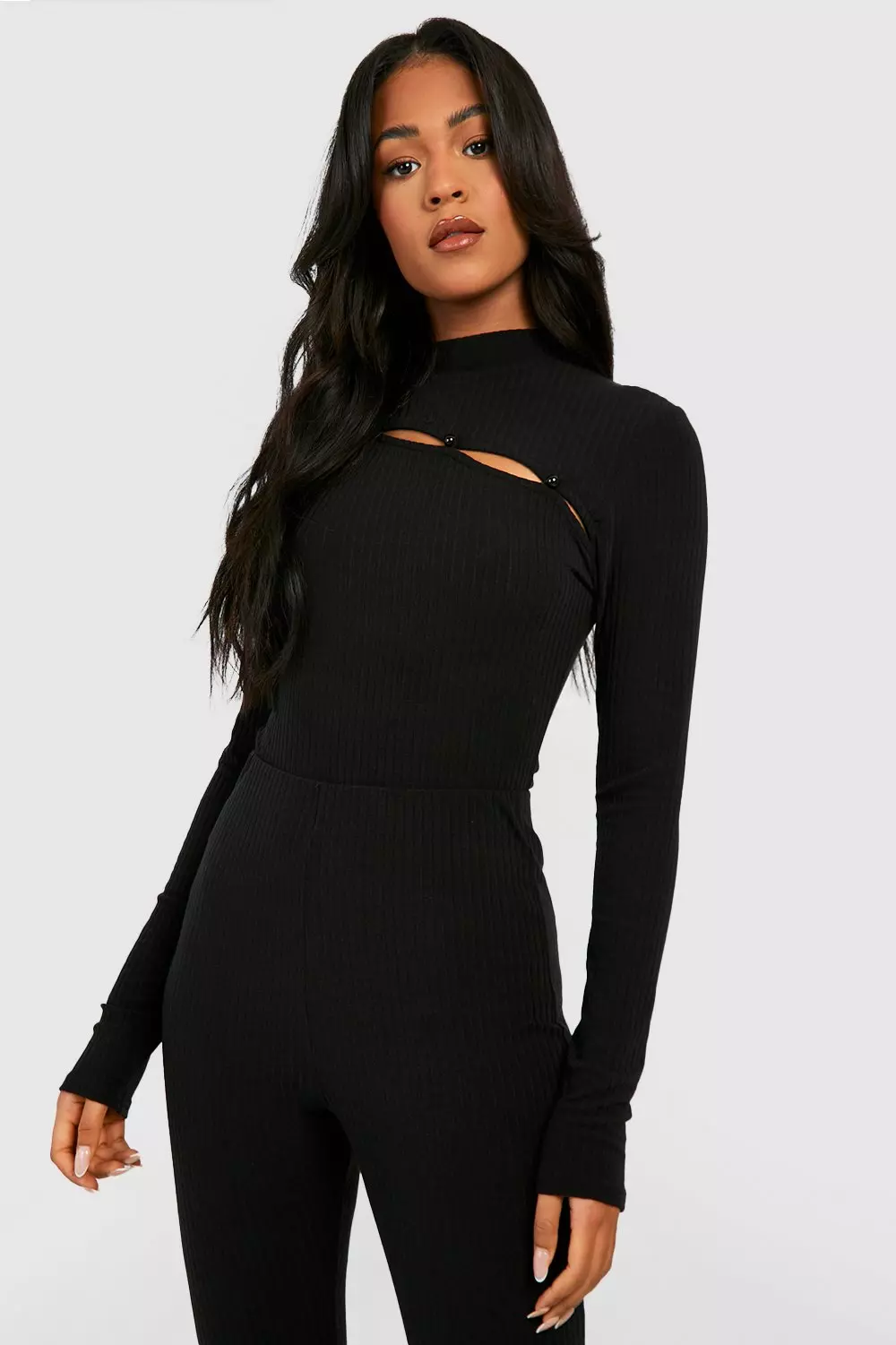 Black Tall Soft Rib Asymmetric Button Longsleeve Jumper alternative image