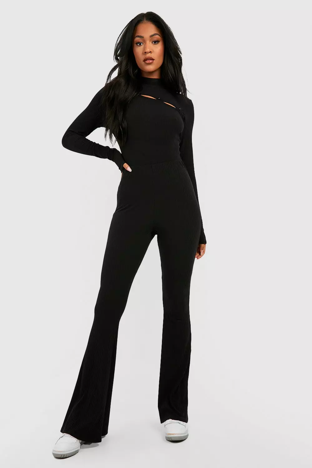 Black Tall Soft Rib Asymmetric Button Longsleeve Jumper alternative image