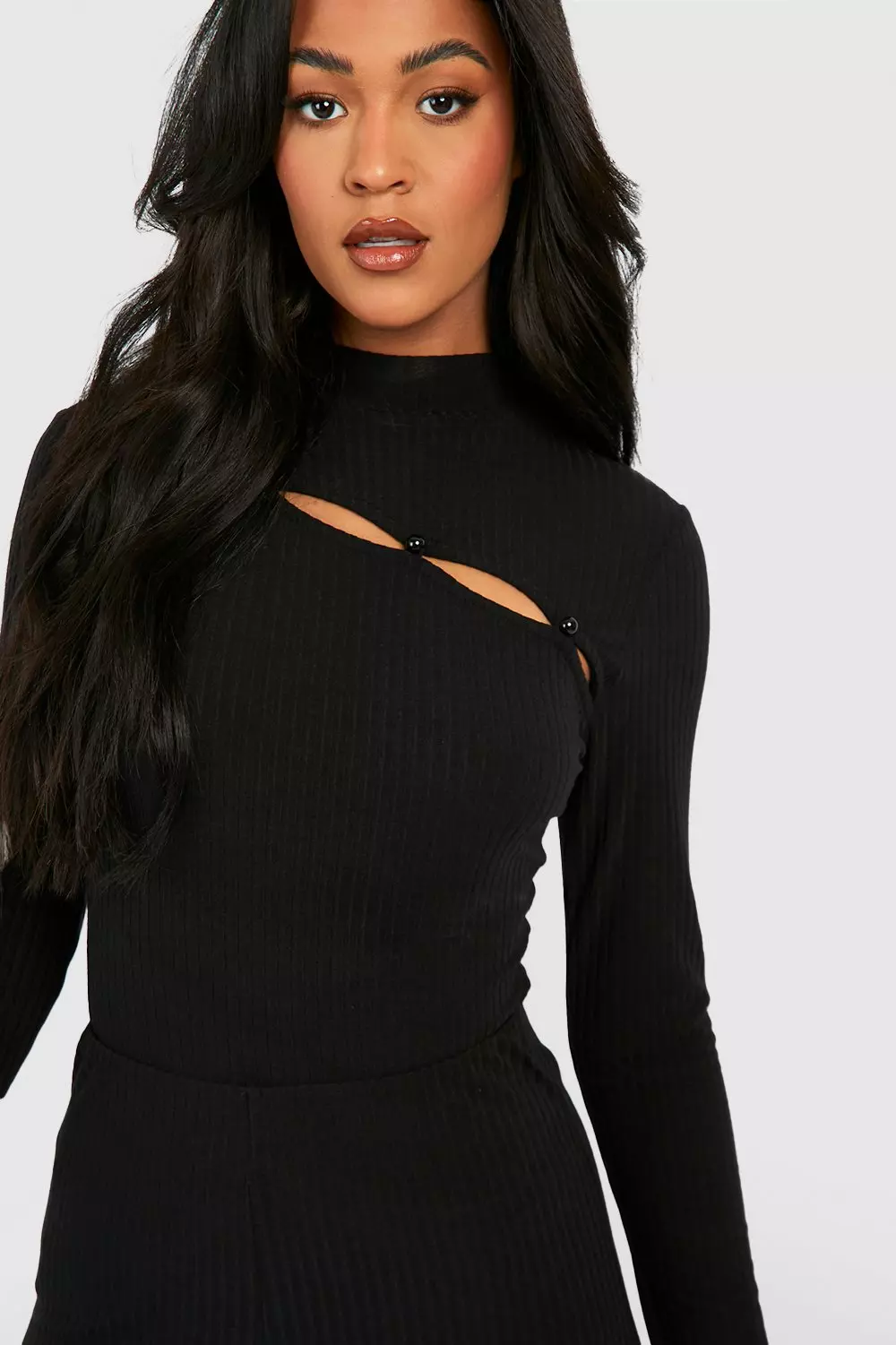 Black Tall Soft Rib Asymmetric Button Longsleeve Jumper alternative image