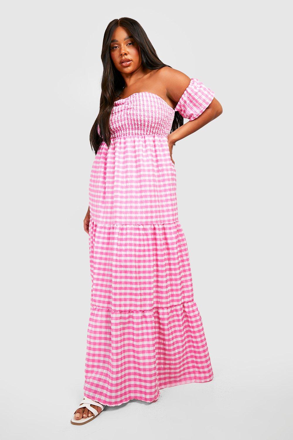 Pink gingham outlet maxi dress