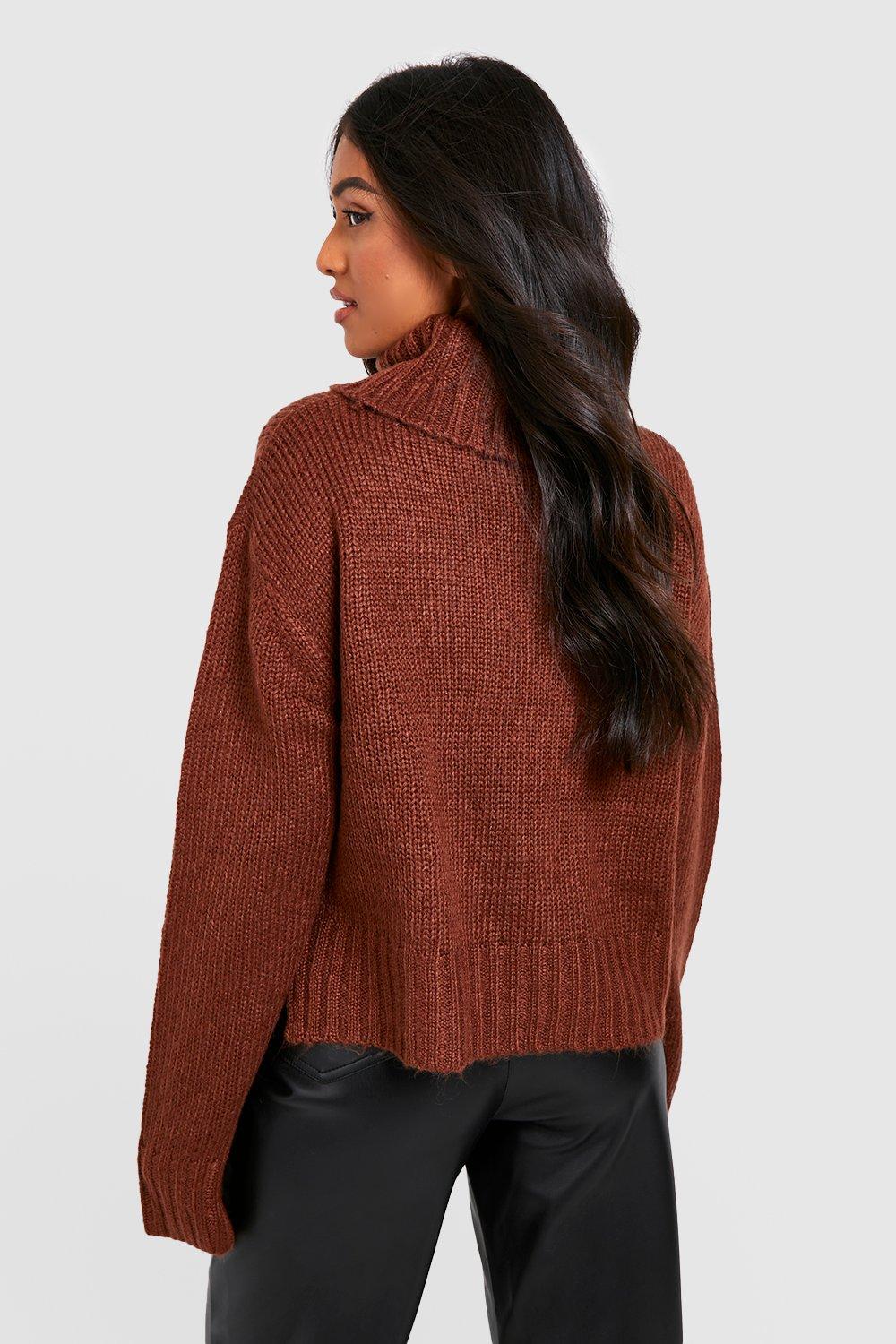 Petite Knitted Turtleneck Split Hem Sweater | boohoo USA