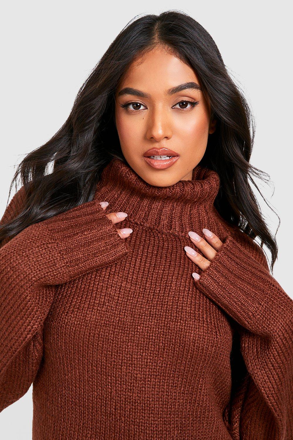 Petite Knitted Turtleneck Split Hem Sweater | boohoo USA