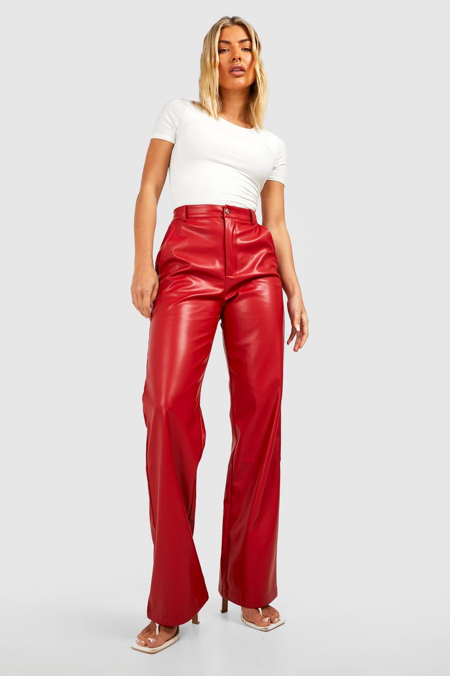 Red Leather Look High Waisted Wide Leg Trousers image number 1