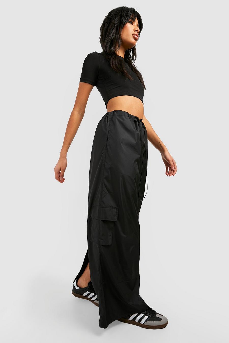 Black nero Drawcord Shell Midaxi Skirt