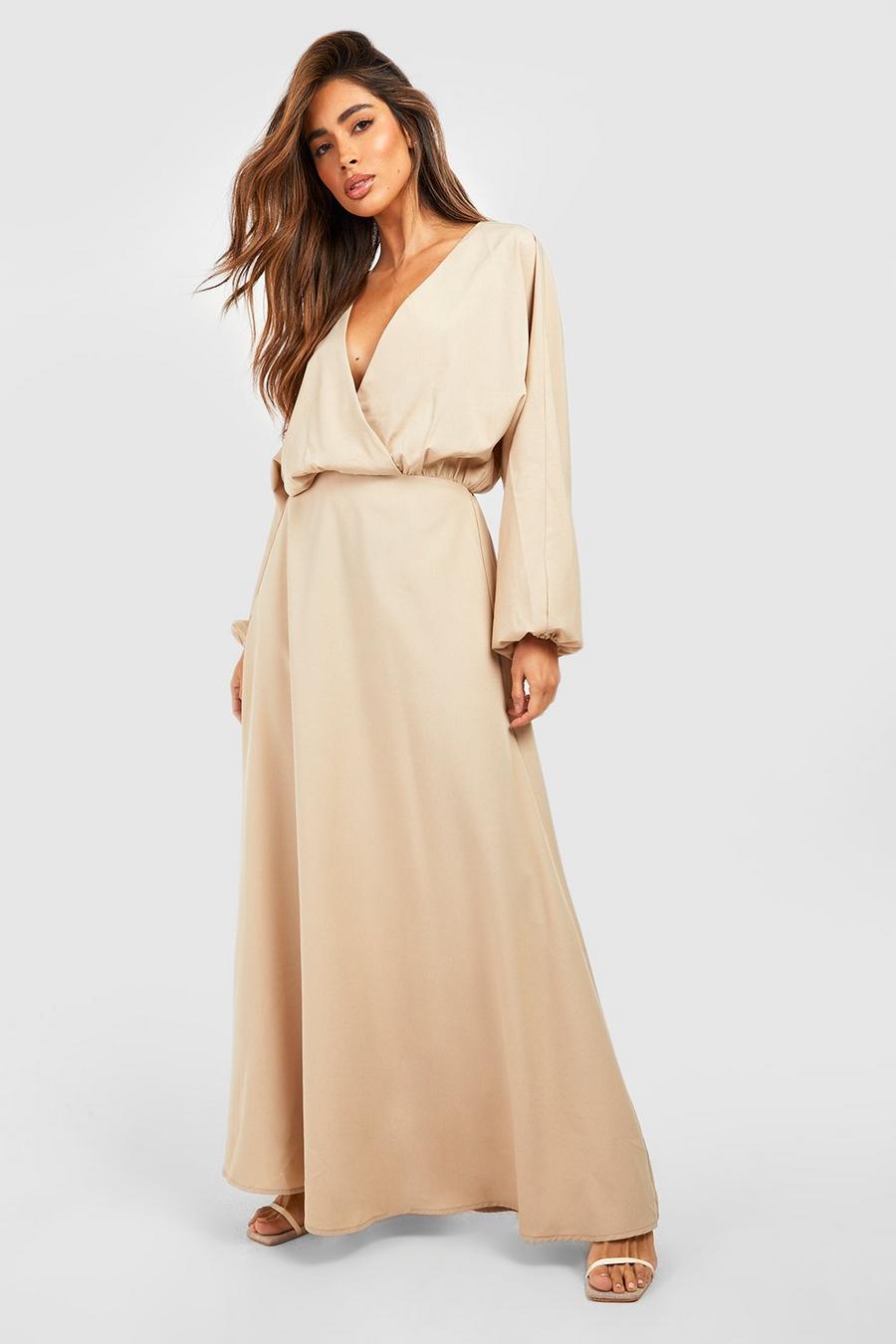 Stone beige Kimono Sleeve Wrap Maxi Dress
