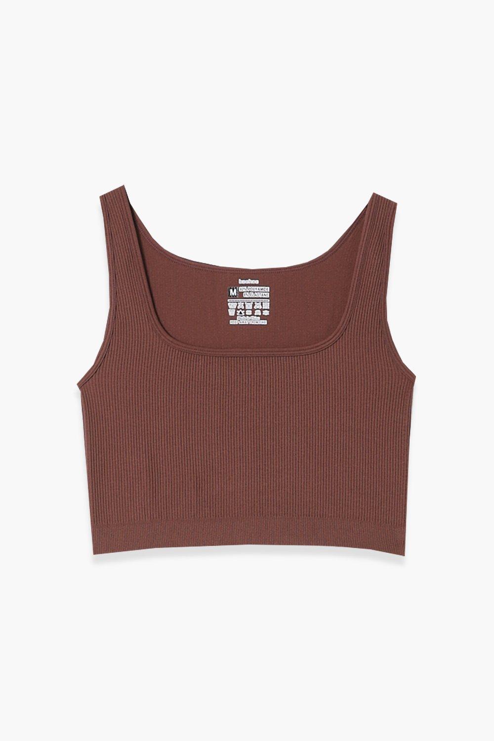 Brown Seamless Contour Ribbed Sleeveless Crop Top