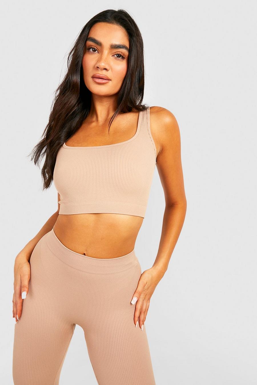 Stone beige Seamless Contour Ribbed Sleeveless Crop Top