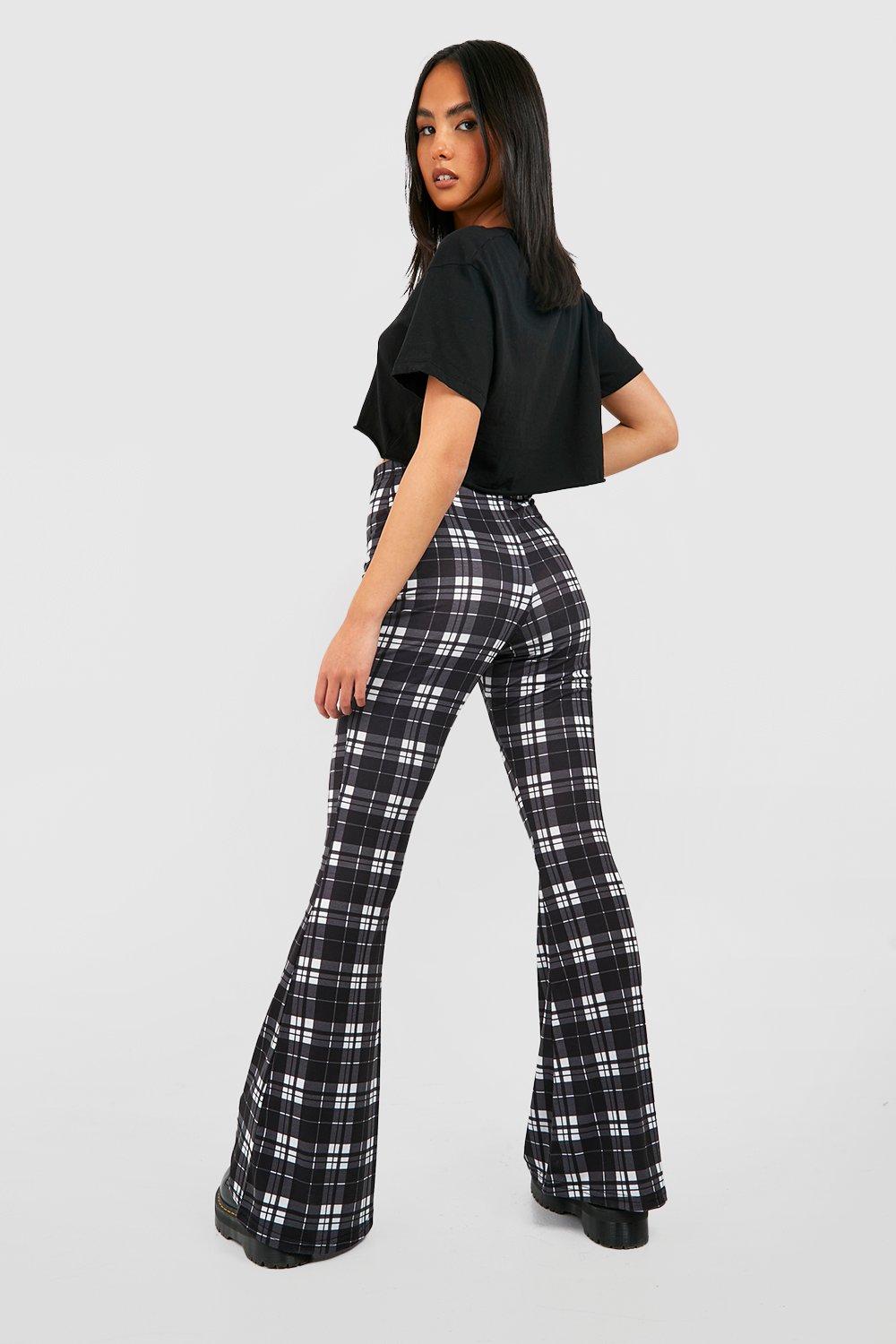 Women's Tartan Checked High Waisted Flared Trousers