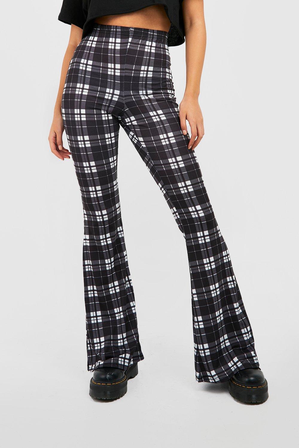 Plaid Flannel High Waisted Flared Pants