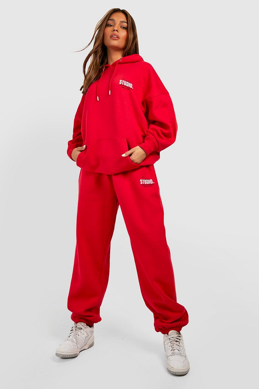 Red rosso Dsgn Studio Back Print Slogan Hooded Tracksuit