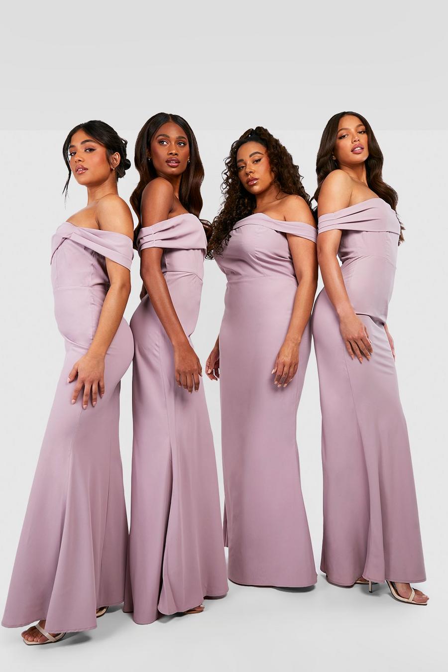 Mauve purple Tall Bridesmaid Off The Shoulder Maxi Dress