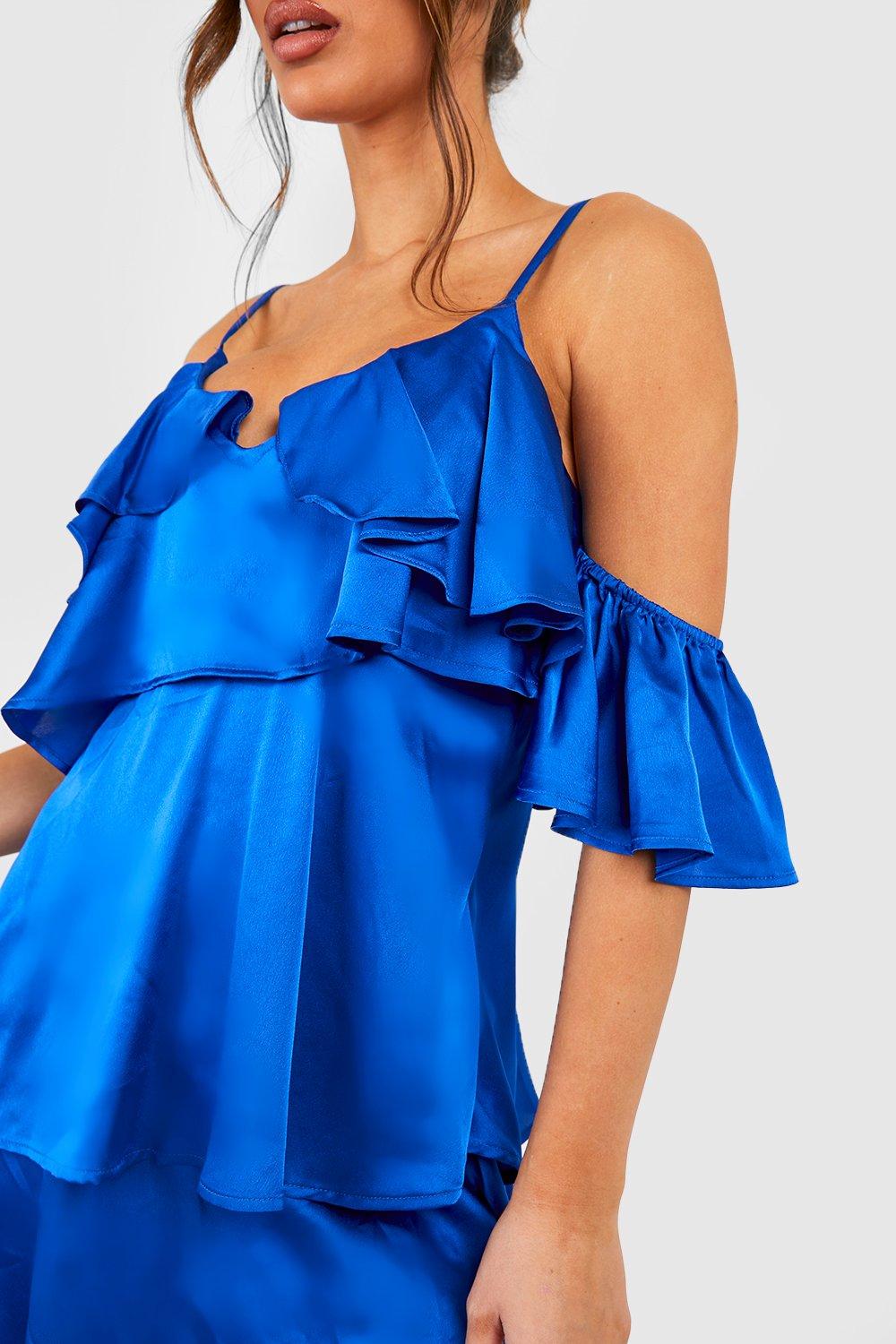 Satin Ruffle Plunge Maxi Dress