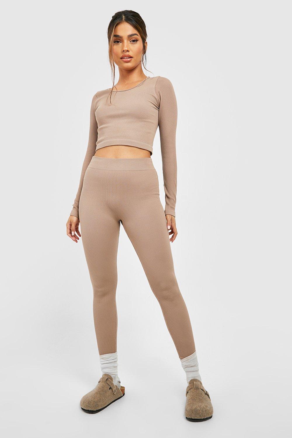 Seamless Ribbed Leggings - Beige - Ladies