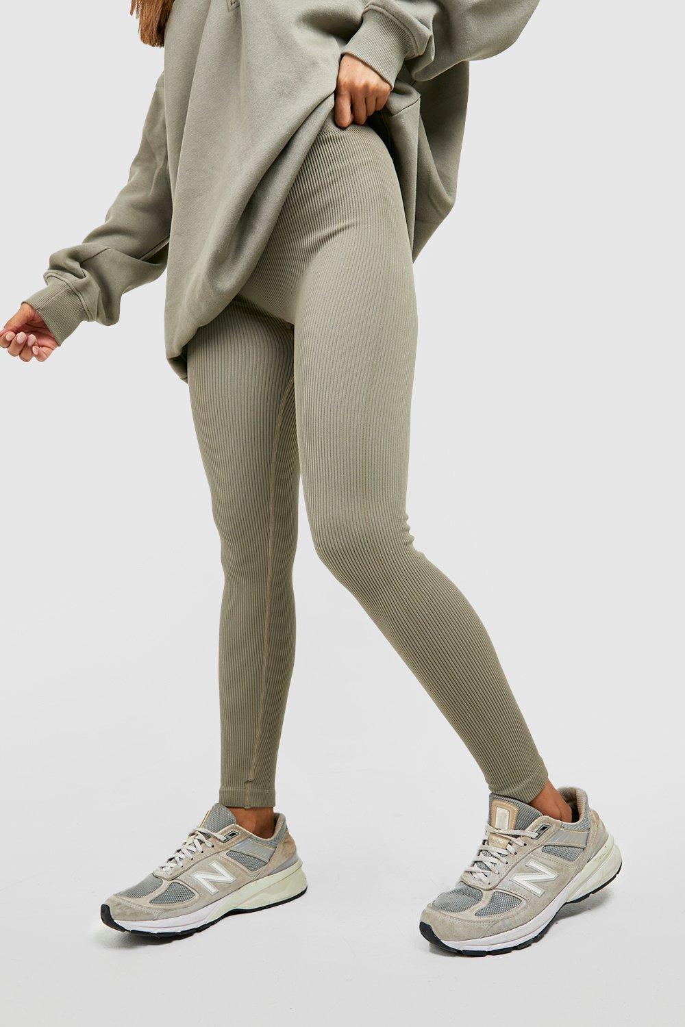 Washed Green Structured Contour Ribbed Leggings