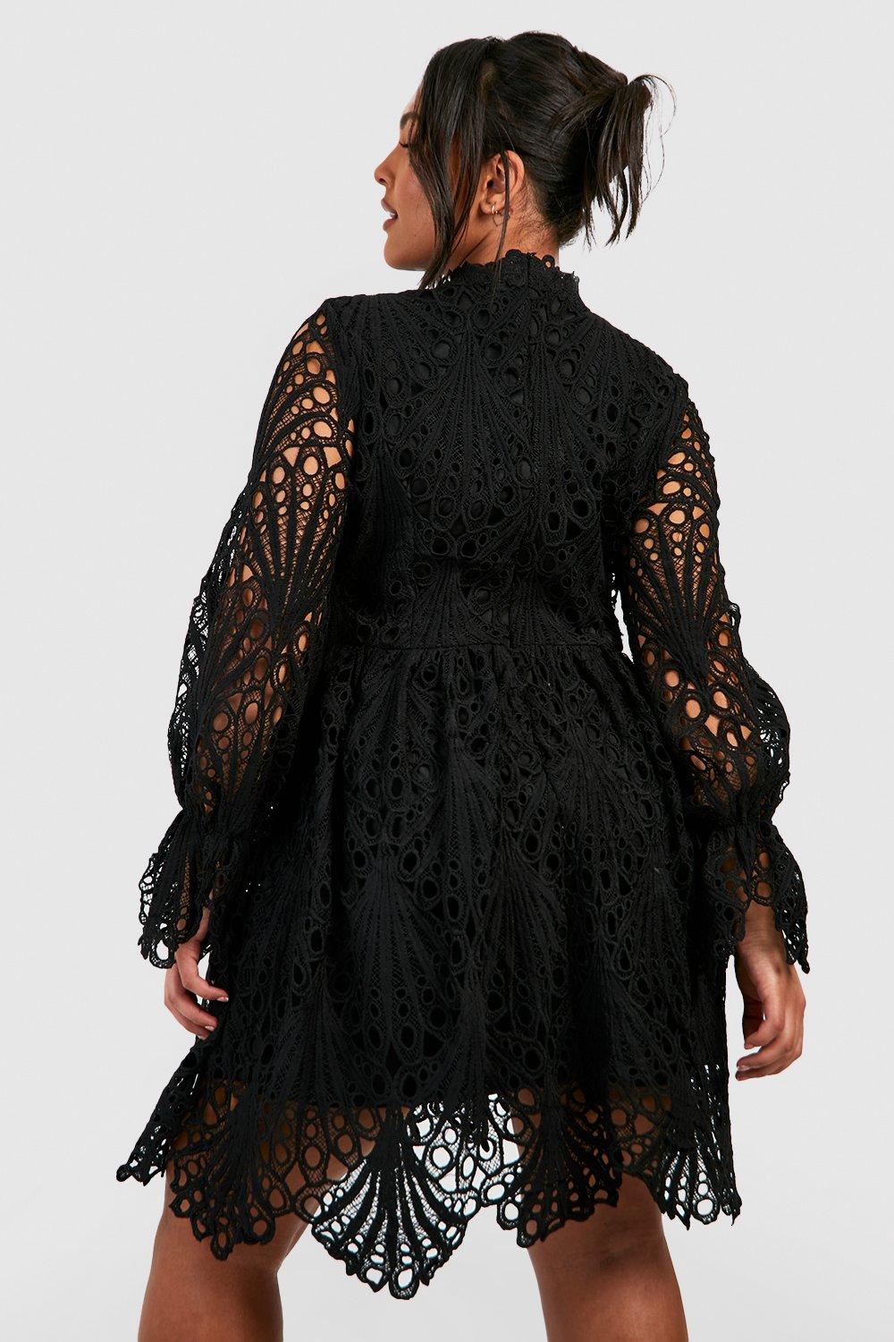 Black lace 2024 dress boohoo