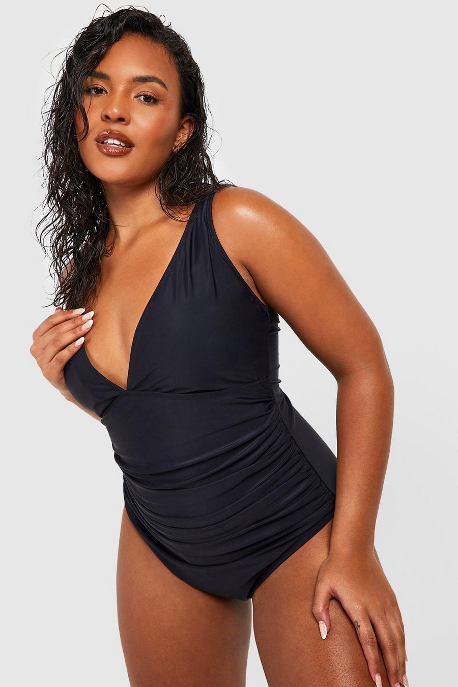 Black Plus Curve Enhance Smoothing Plunge Swimsuit  image number 1
