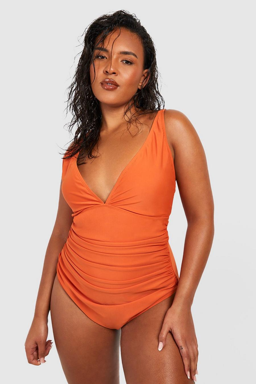 Rust Plus Curve Enhance Smoothing Plunge Swimsuit  image number 1
