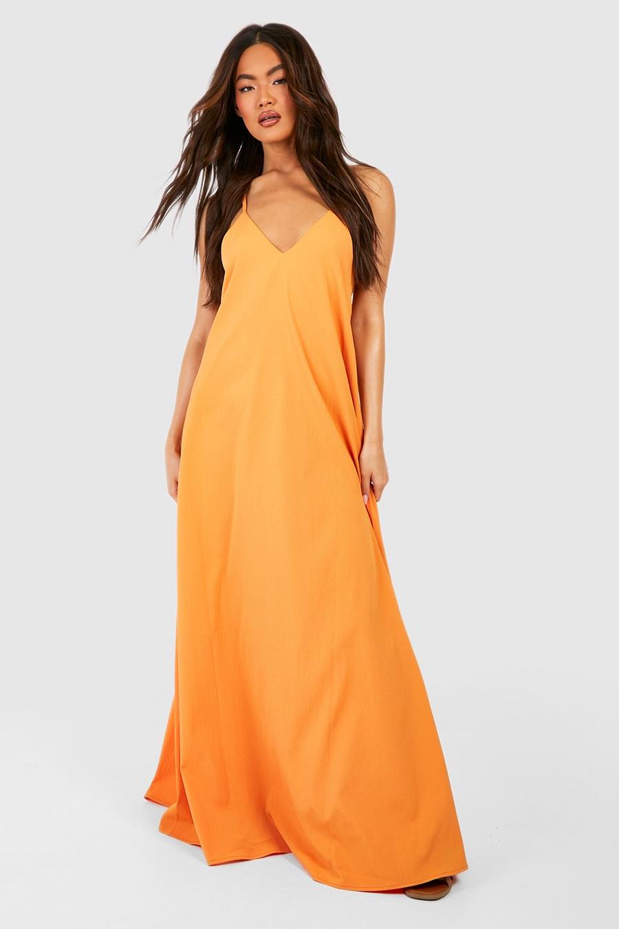 Orange Strappy Slip Maxi Dress