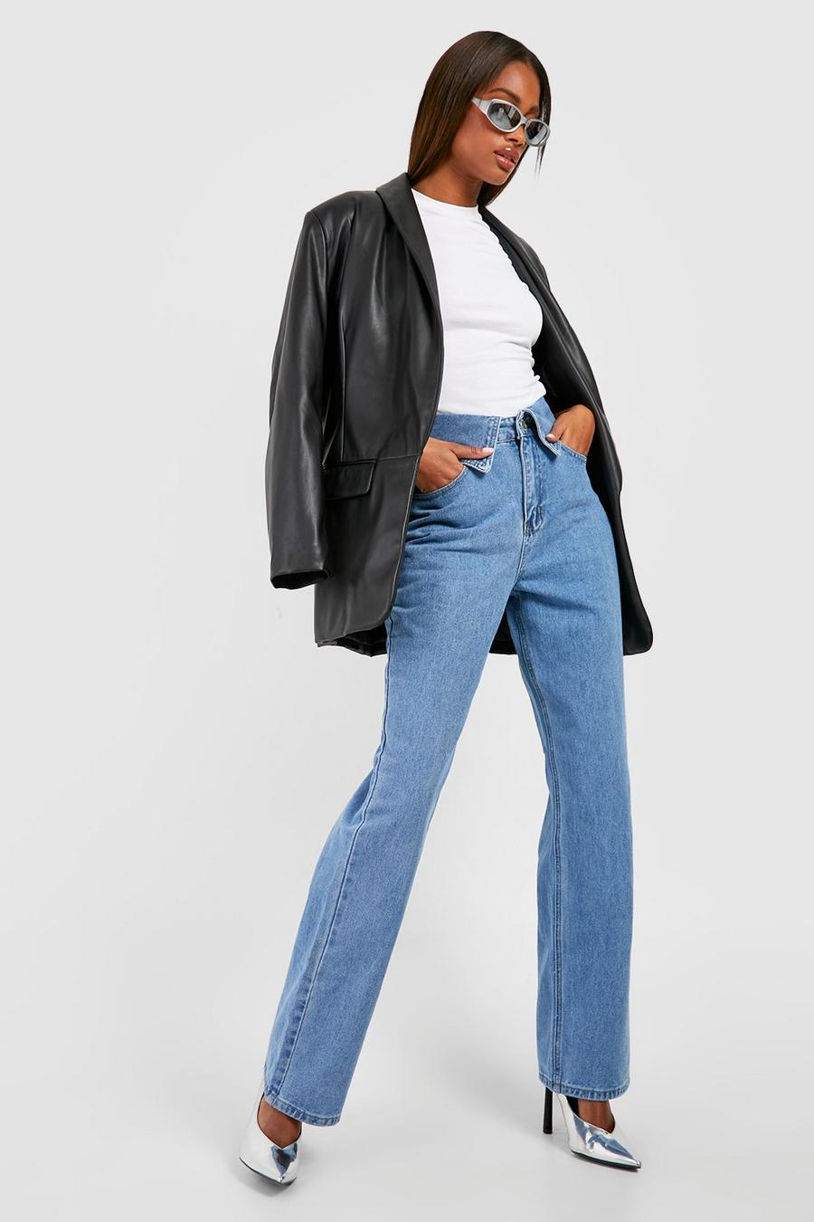 Folded Waist Straight Fit Jeans image number 1