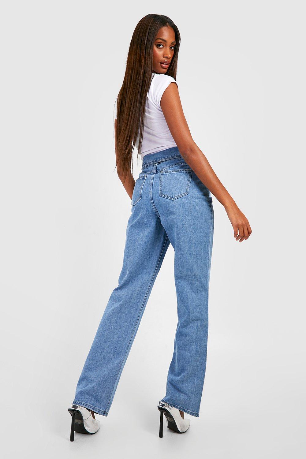 Folded Waist Straight Fit Jeans