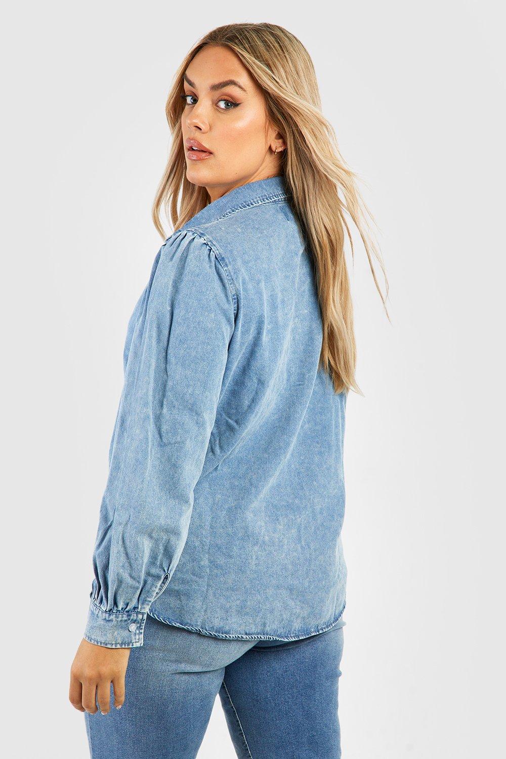 Puff shoulder denim shirt sale