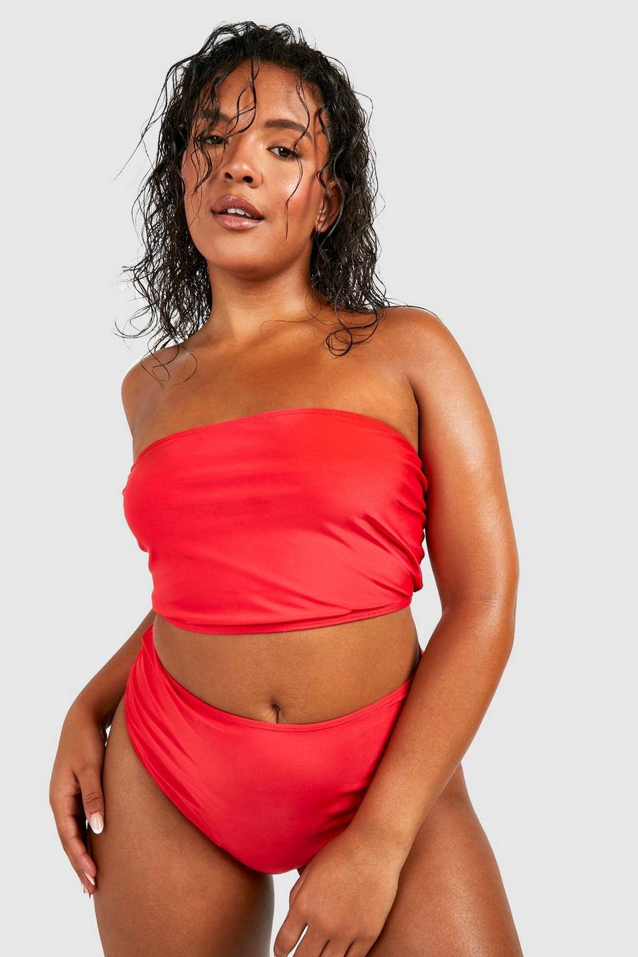 Red Plus Essentials Longline Bandeau Bikini Top