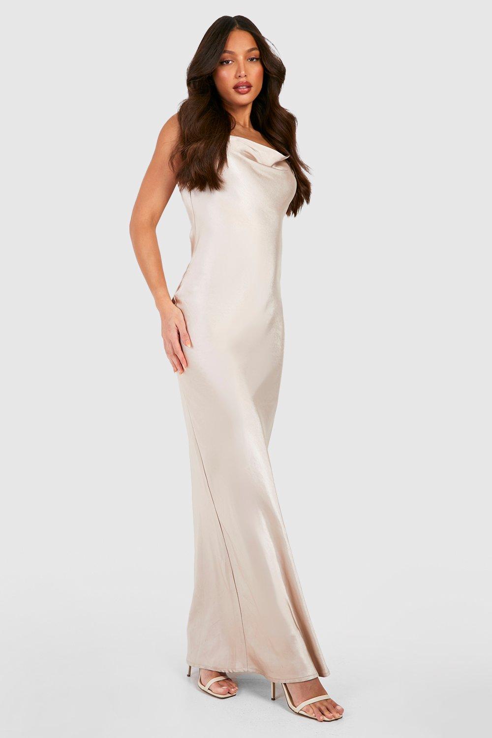 Tall Bridesmaid Satin Cowl Neck Maxi Dress