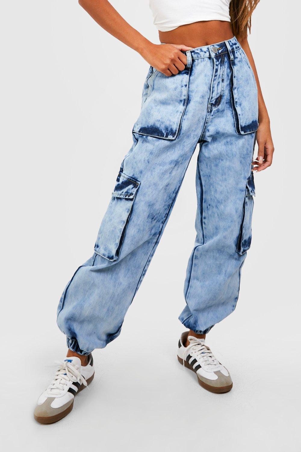 Women's Overdyed High Waisted Cargo Jogger Jeans