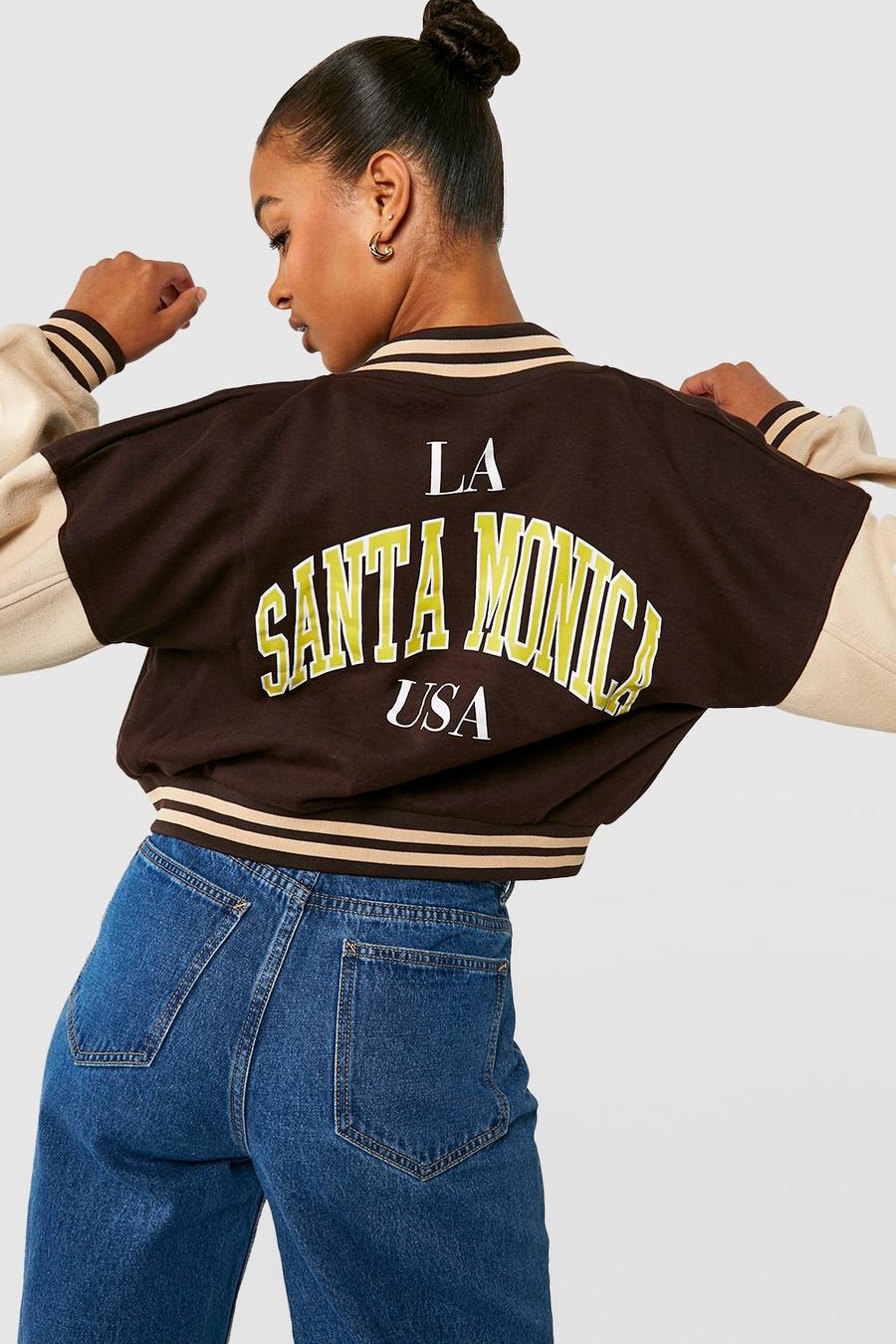 Chocolate brun Tall Santa Monica Varsity Bomber Jacket