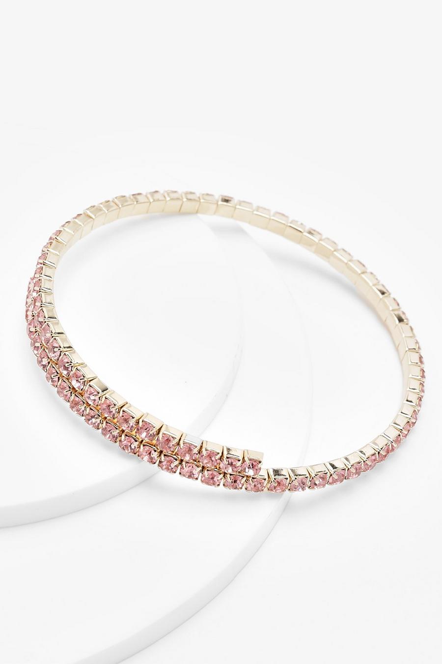 Pink Crystal Row Overlap Bracelet