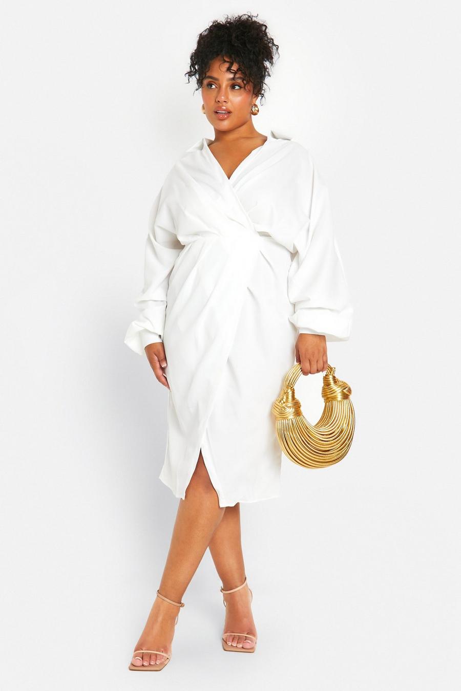 White Plus Midi Wrap Shirt Dress image number 1