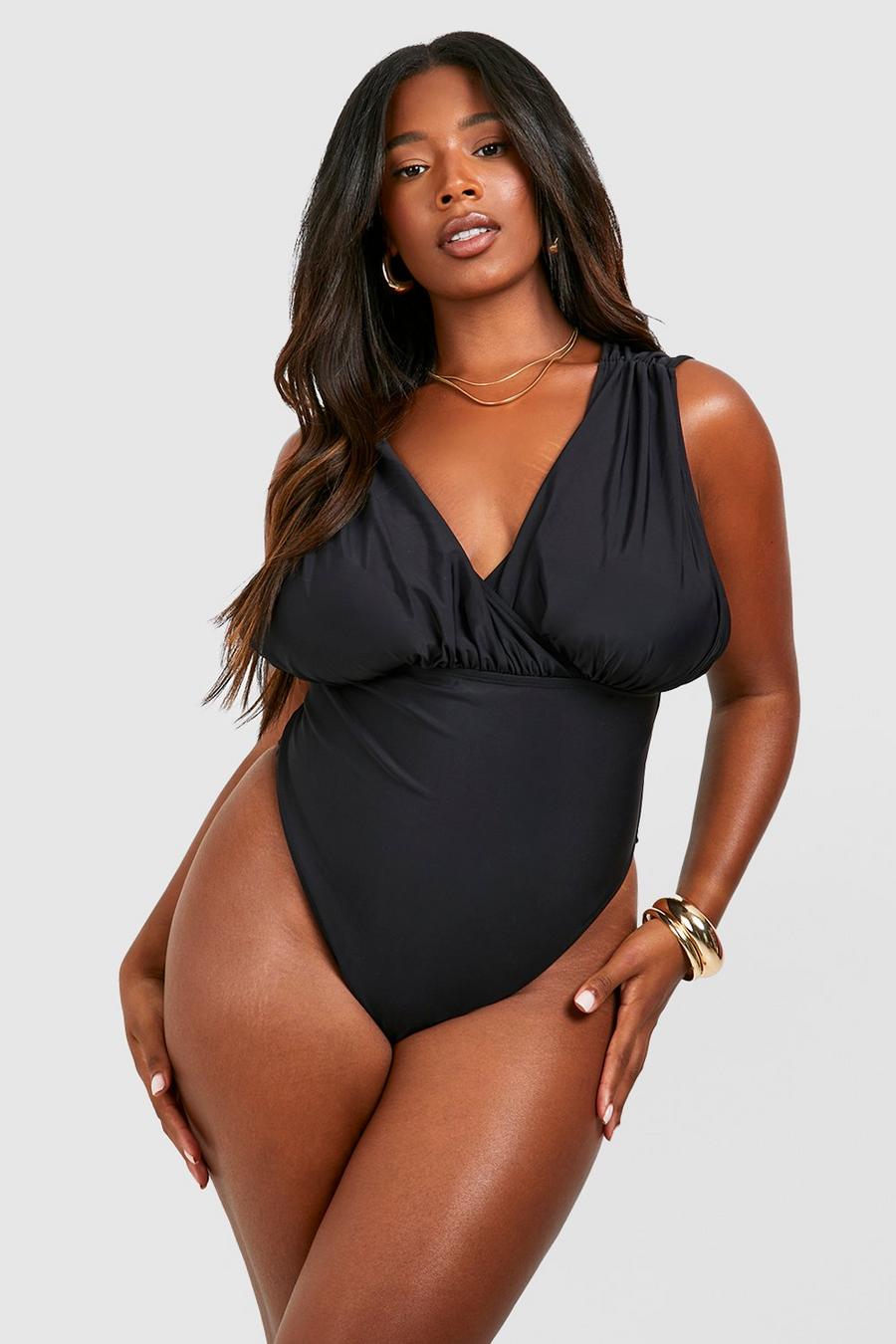 Black Plus Curve Enhance Smoothing Wrap Swimsuit image number 1