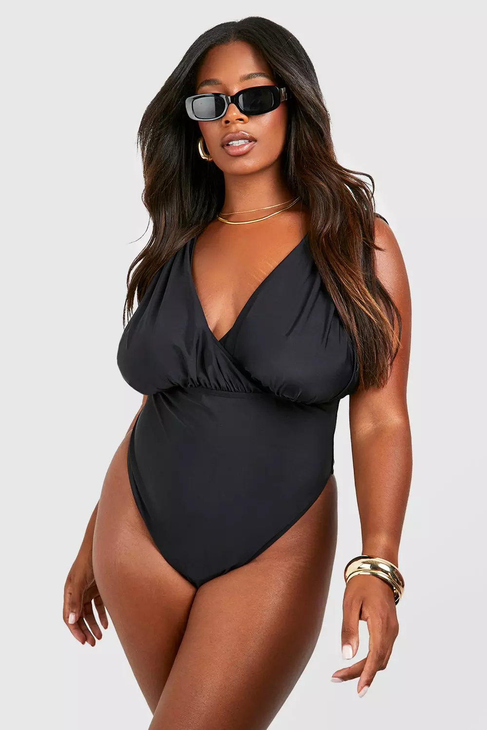 Black Plus Curve Enhance Smoothing Wrap Swimsuit alternative image