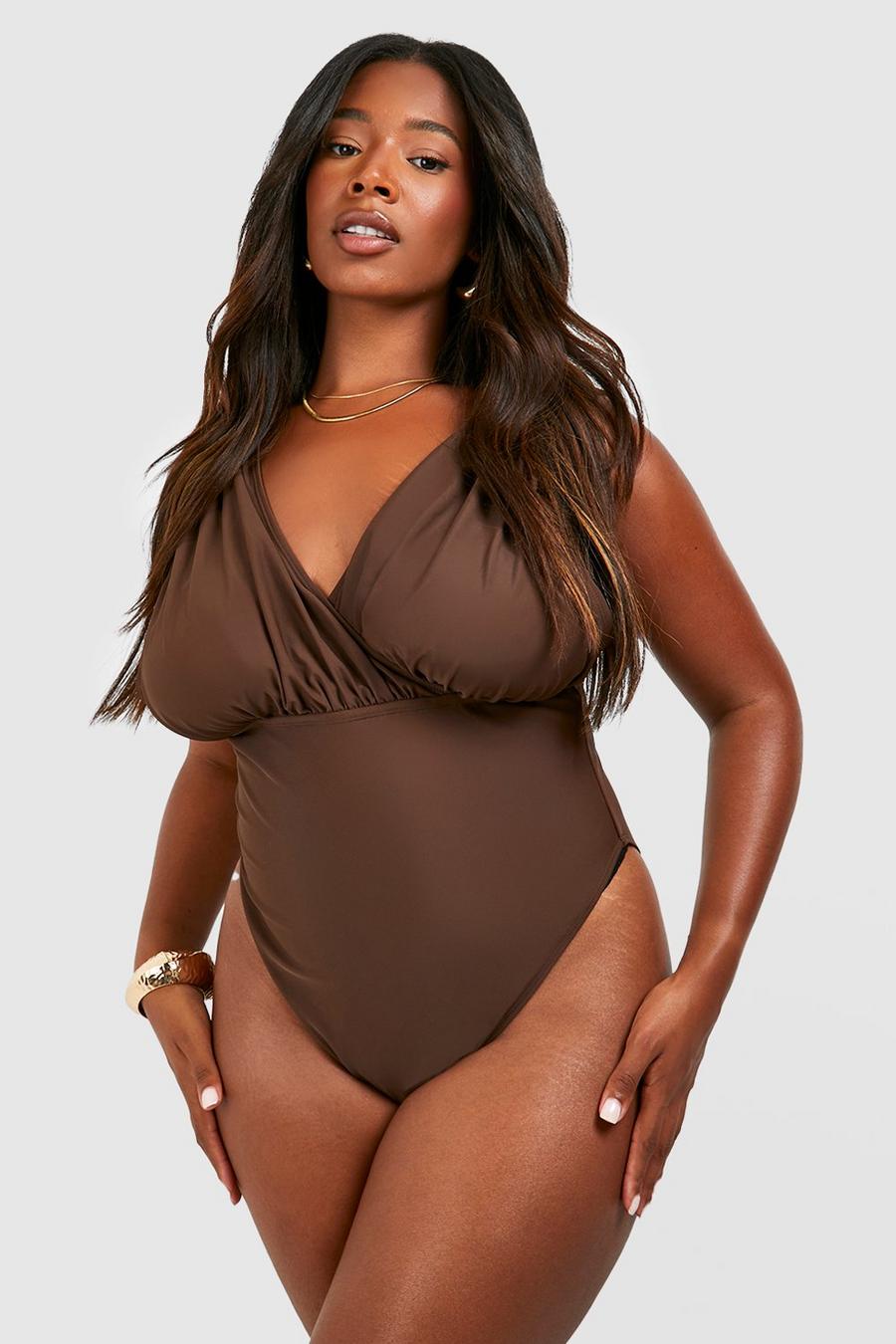 Chocolate Plus Curve Enhance Smoothing Wrap Swimsuit