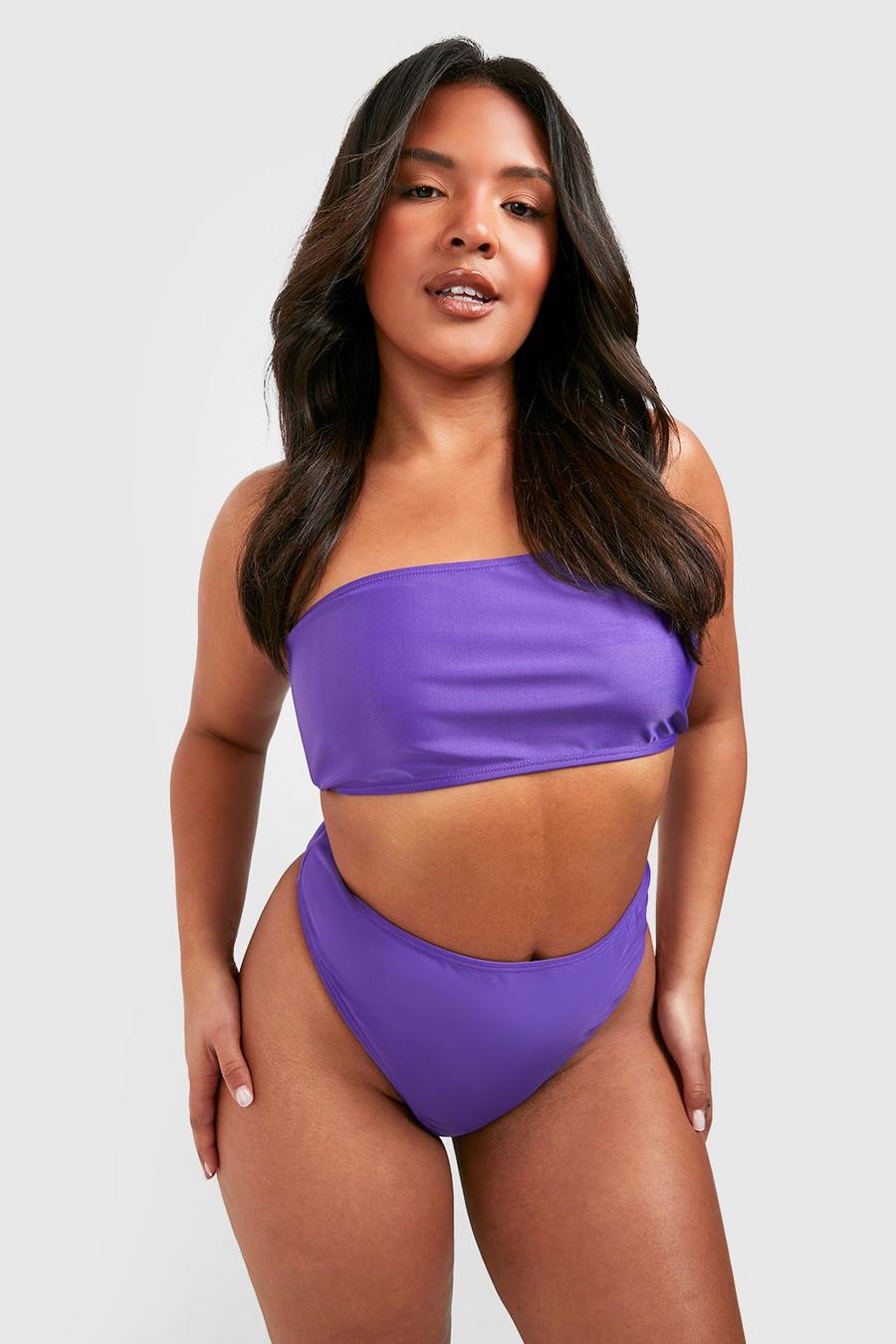 Plus Bandeau-Bikini mit hohem Bund, Purple