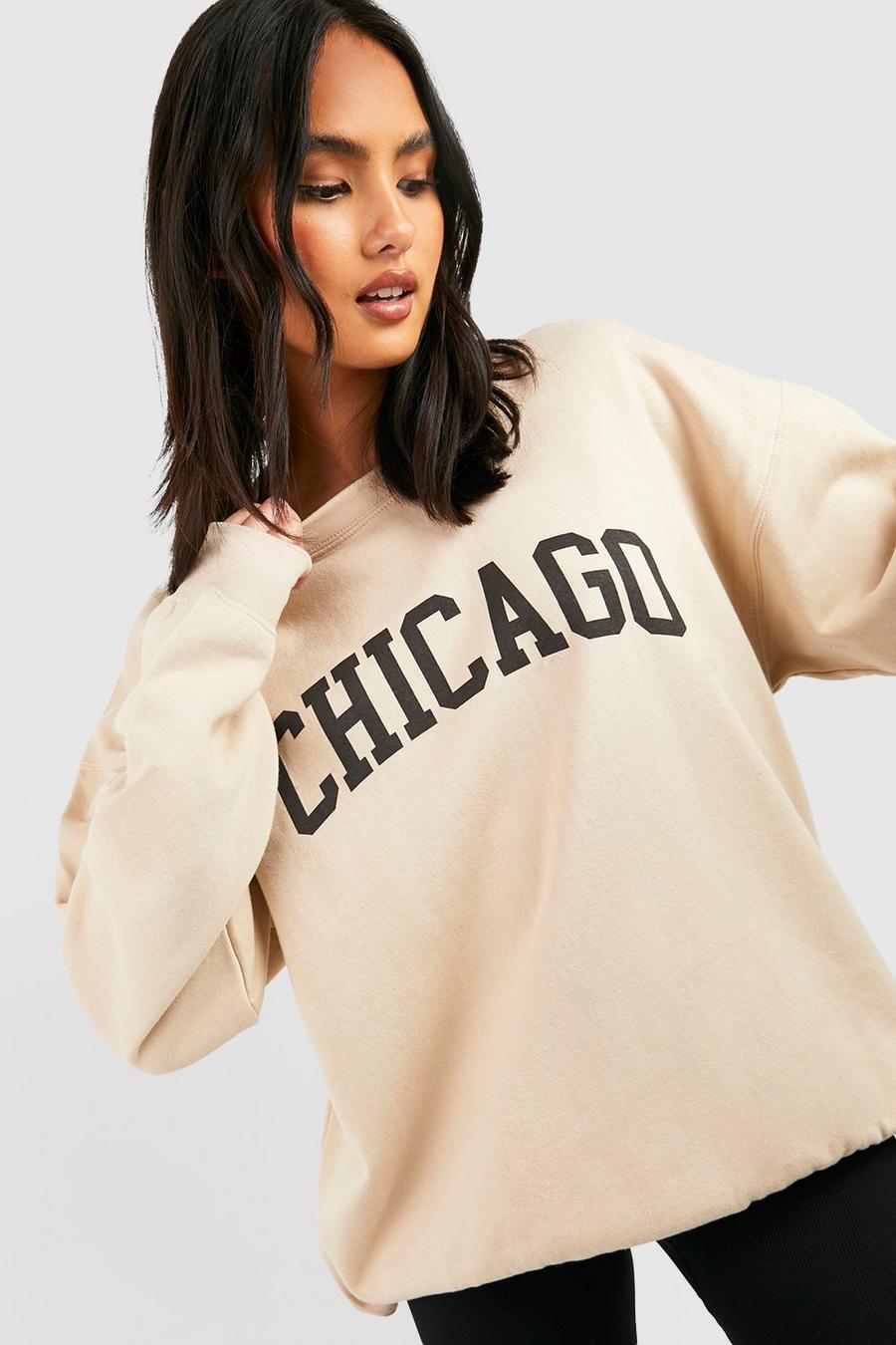 Sand beige Chicago Slogan Oversized Sweatshirt 
