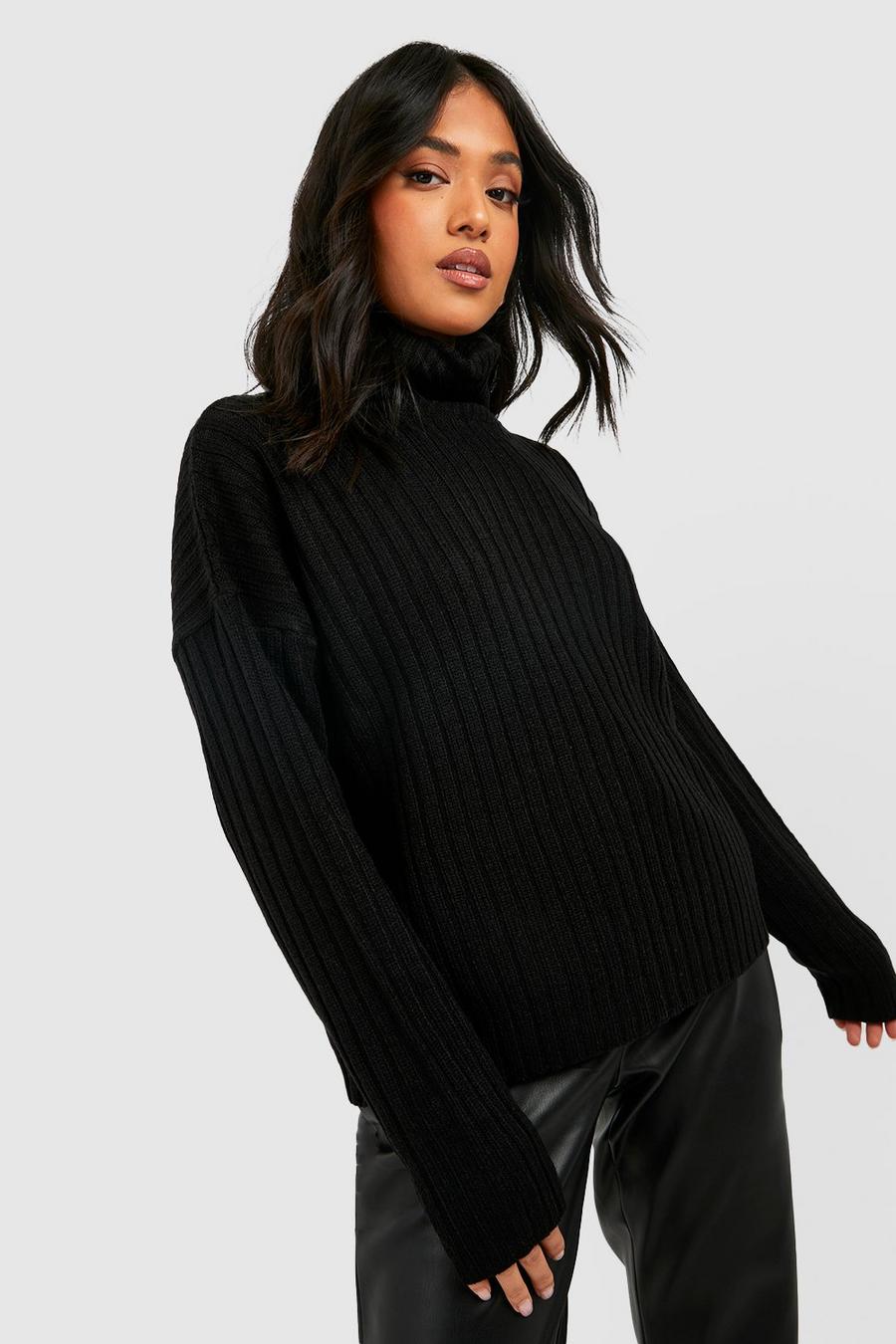 Black Petite Knitted Turtleneck Long Sleeve Sweater image number 1
