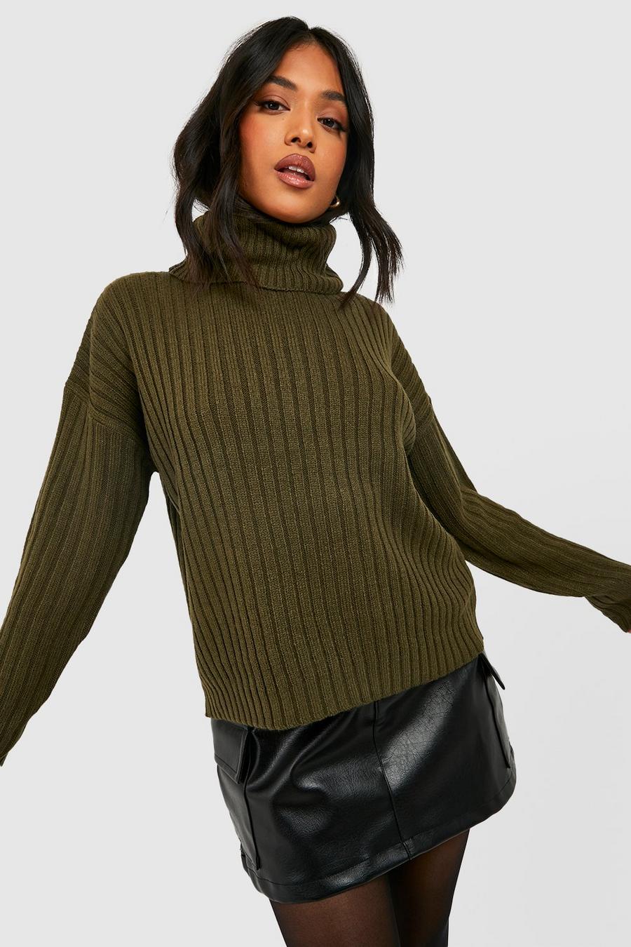 Khaki Petite Knitted Roll Neck Long Sleeve Jumper   image number 1