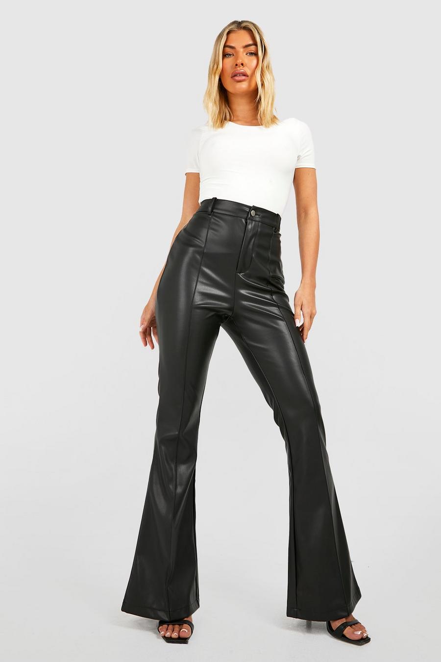 Black Faux Leather Tailored High Waisted Flared Pants image number 1
